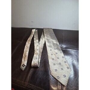 Joseph & Feiss Tie Silk Gold Blue Gray Geometric Square Design